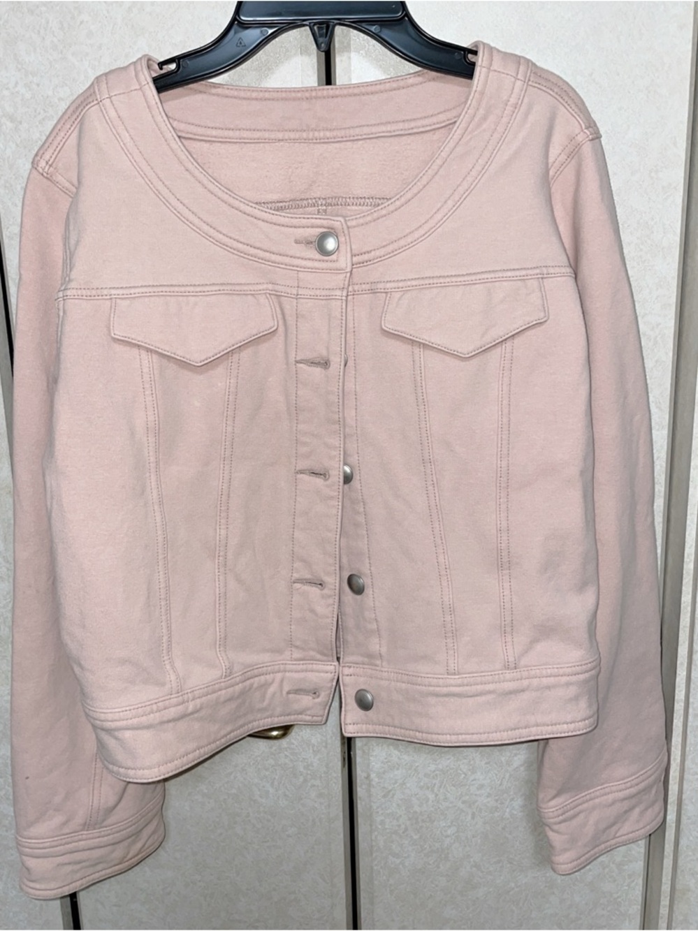 Cropped Blush Snap-Front Jean Jacket